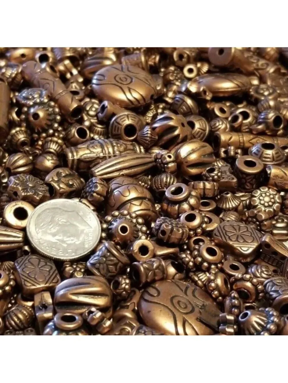 100 Carved Copper Acrylic Beads Mix